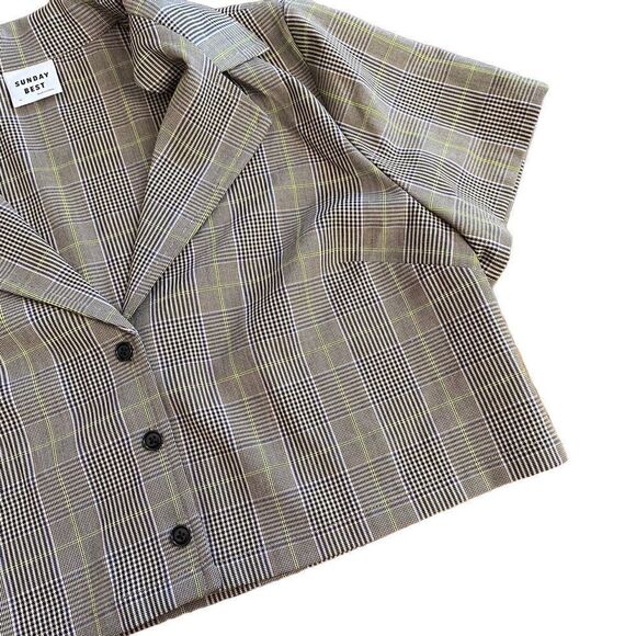 Sunday Best Aritzia Blazer Cropped Short Sleeve Plaid Medium - Picture 3 of 5